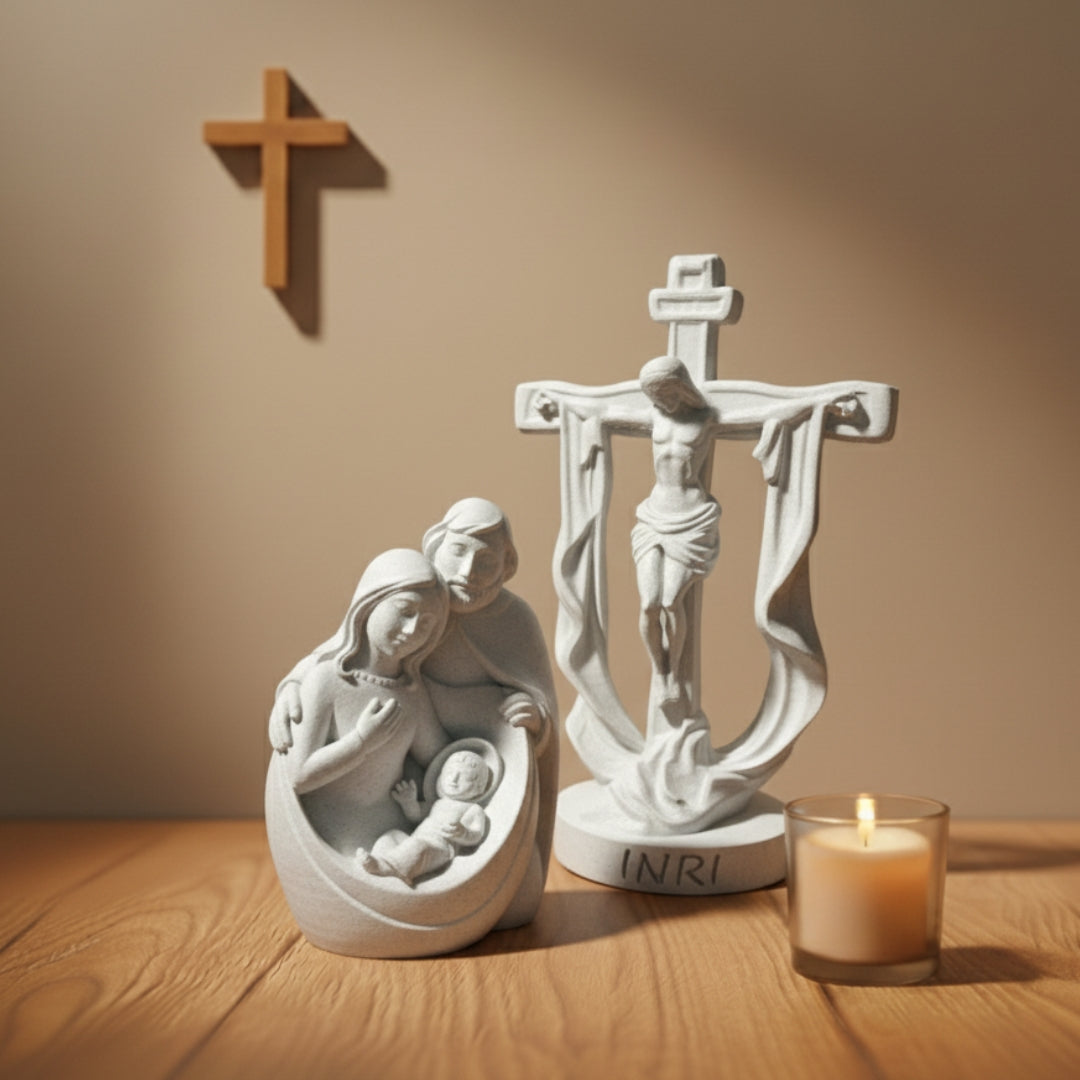 Sagrada Família + Crucifixo com Manto | 27cm