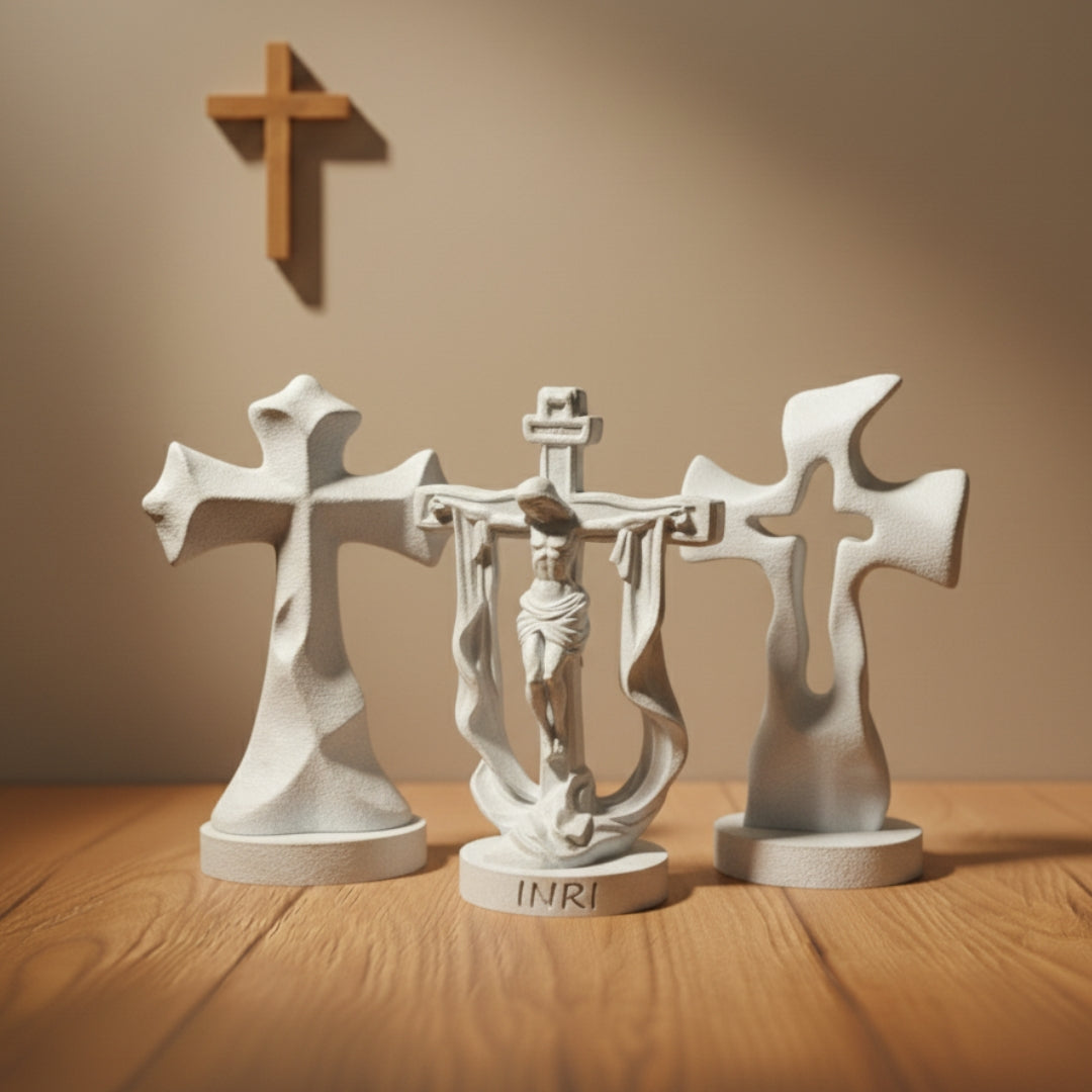 Crucifixo com Manto + Cruz Esculpida + Cruz Entalhada | 27cm